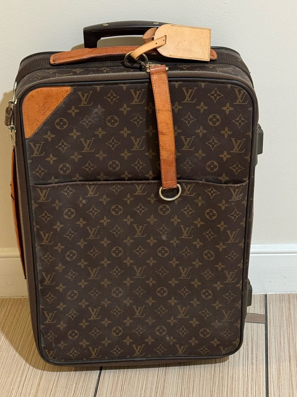 Louis Vuitton Monogram Rolling Suitcase in Brown with Tan Leather Trim